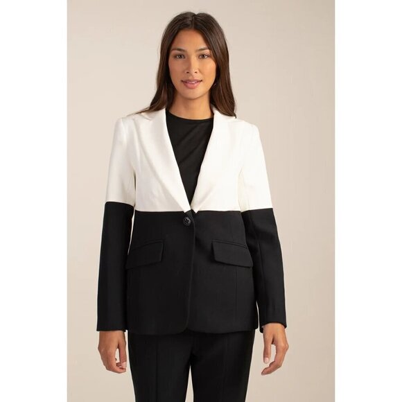 💕TRINA TURK💕 Mira Jacket ~ Luxe Drape Winter White/Black 10 NWT - Picture 2 of 14